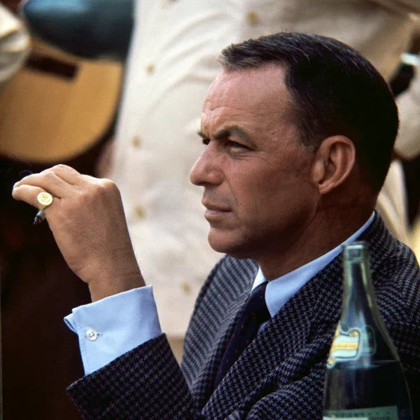 Frank Sinatra wearing his family crest signet ring on the little finger, one piece worn daily