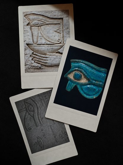 Polaroids of the Kom Ombo relief and faience udjat, sources behind this unique engagement ring design