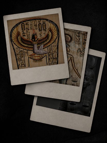 Polaroids of winged Isis tomb paintings, the sources behind this Egyptian goddess jewelry