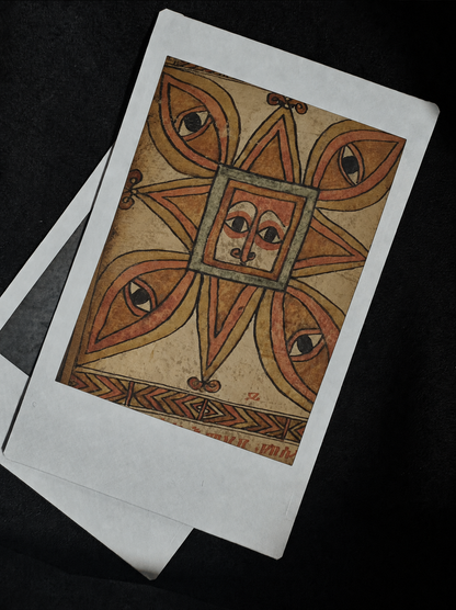 Polaroid detail of the healing scroll's eight point diagram, protective symbols for the home