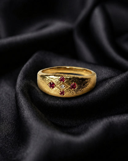 Gold Meskel with ruby prongs, Ethiopian orthodox church cross geometry in the face