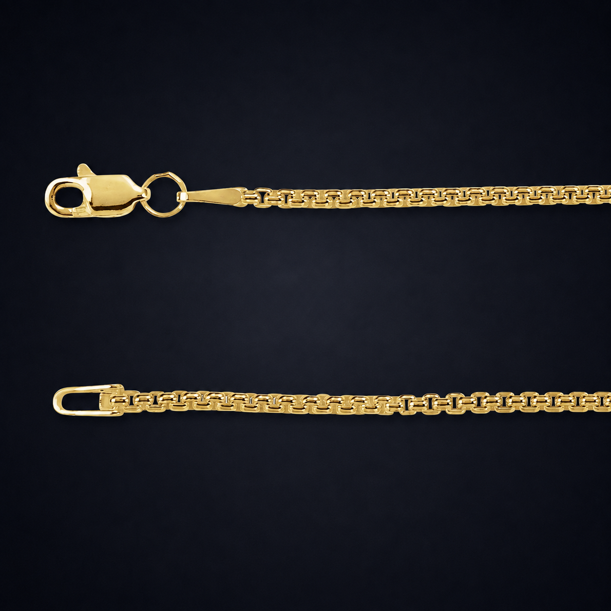 Mens gold necklace chain worn at 24 inches, sized to carry a solid 18k gold pendant