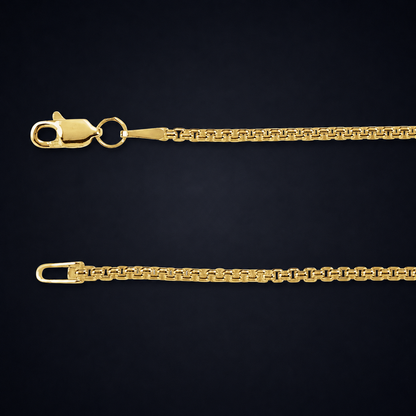 Mens gold necklace chain worn at 24 inches, sized to carry a solid 18k gold pendant