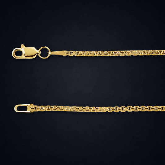 Mens gold necklace chain worn at 24 inches, sized to carry a solid 18k gold pendant