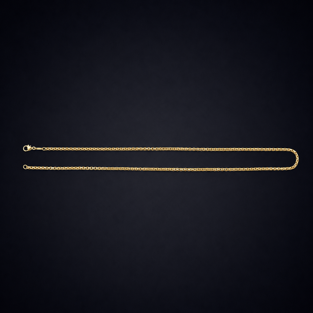 Solid gold chain for men, clasp and link detail on a 24 inch box chain by Amora Adera