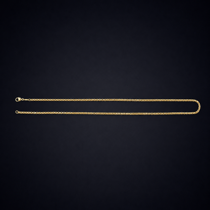 Solid gold chain for men, clasp and link detail on a 24 inch box chain by Amora Adera